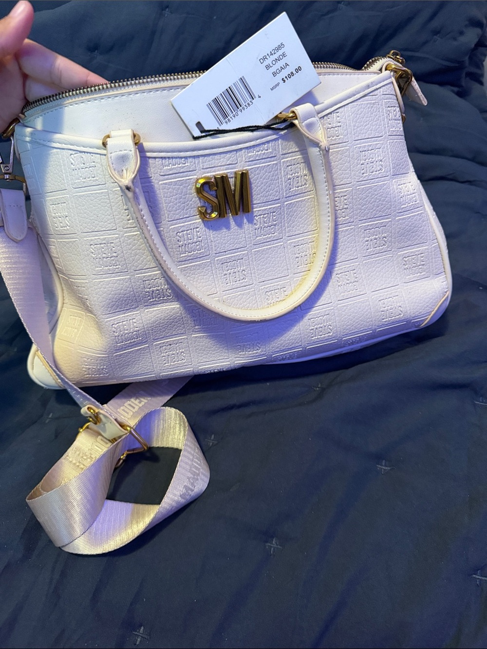 Steve Madden Cream SM Satchel Bag with Crossbody Strap